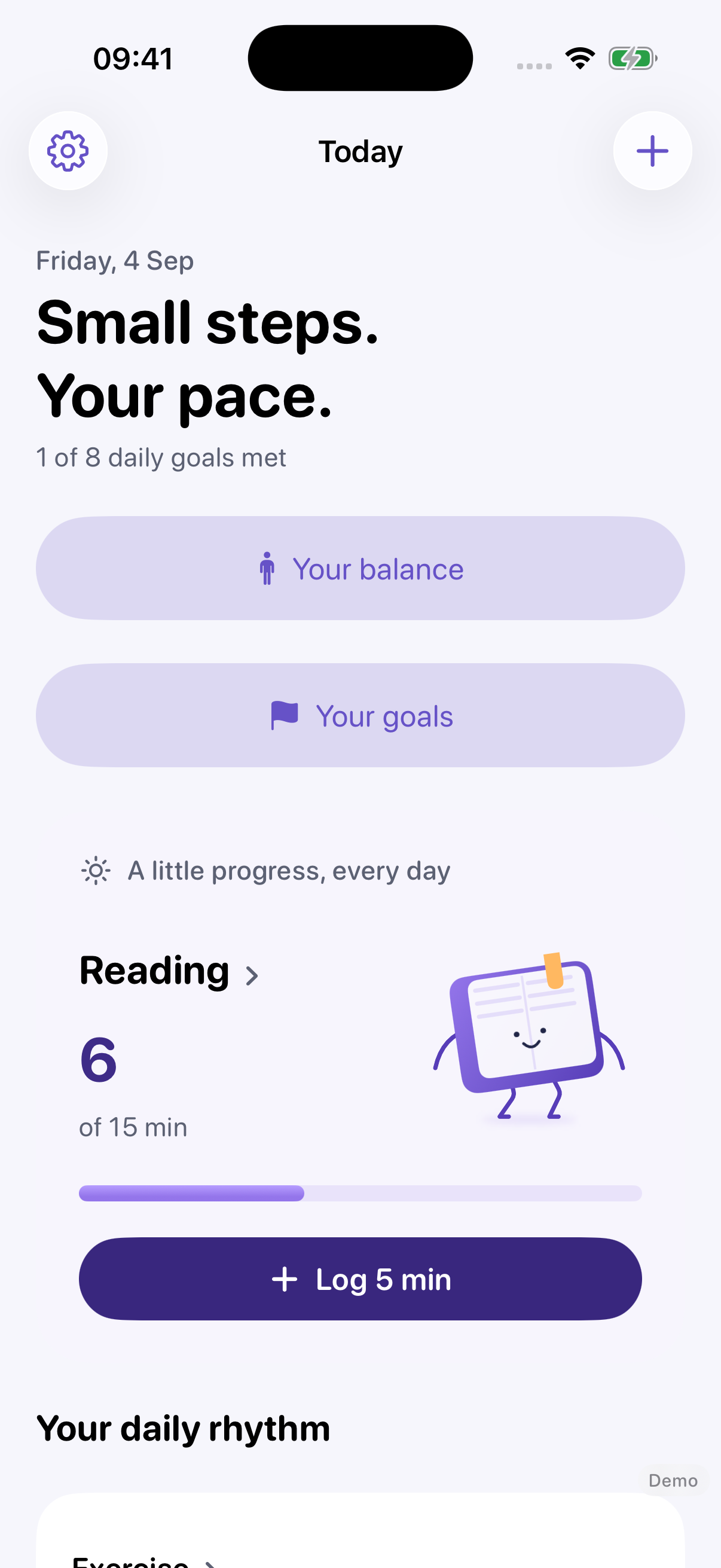 ImproveThing Today screen showing daily habits and progress